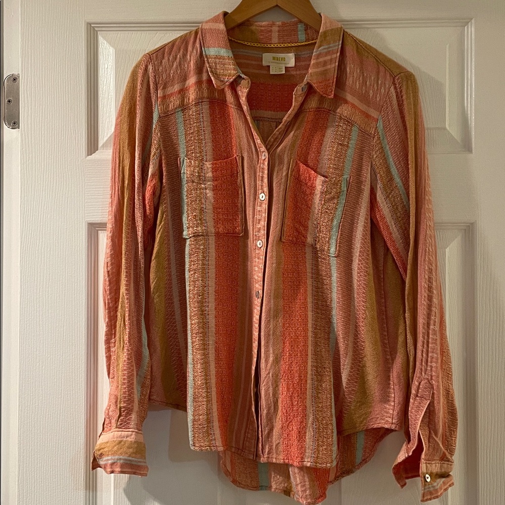 Striped Button-Up Shirt Anthropologie Maeve